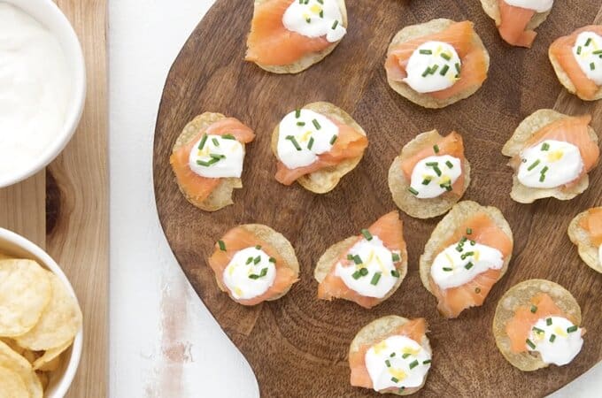 Image Smoked Salmon and Créme Fraîche Kettle Chips 1:31 pm 10+ Best Fast and Fancy Snack Ideas For Watching TV.